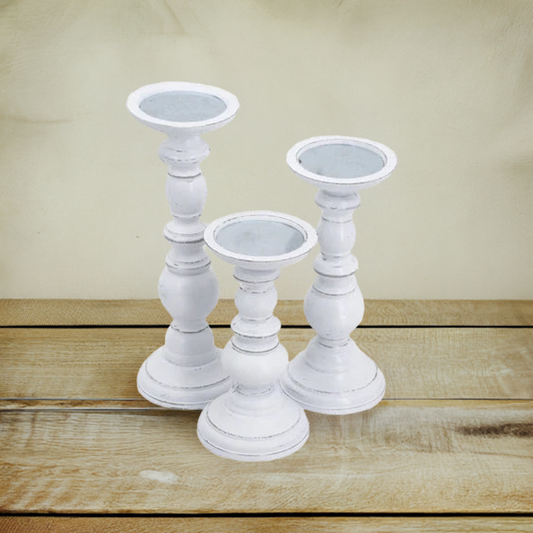 Fleur Rustic Wooden Candle Holder Set of 3