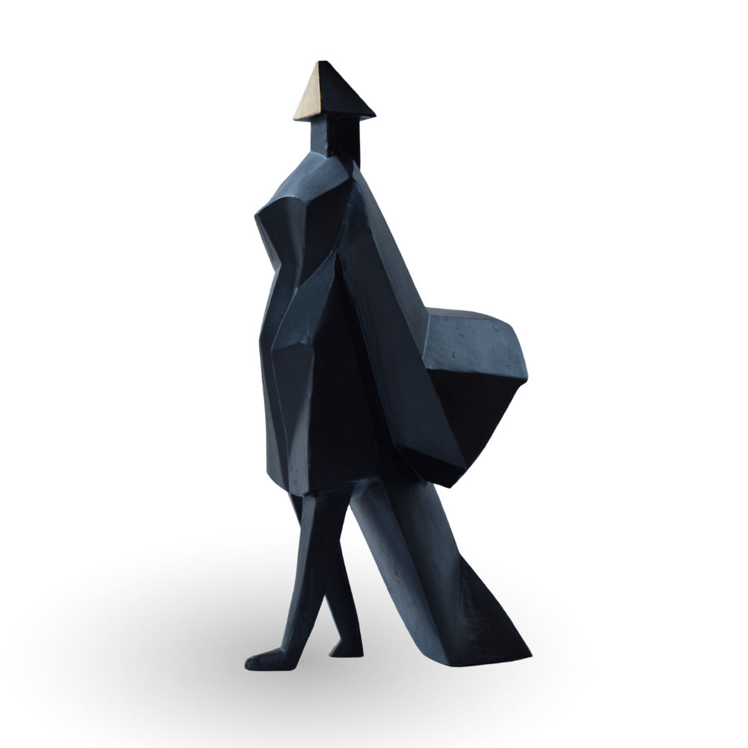 Kingsguard walking cloaked dame sculpture black gold metal sculpture for modern home decor