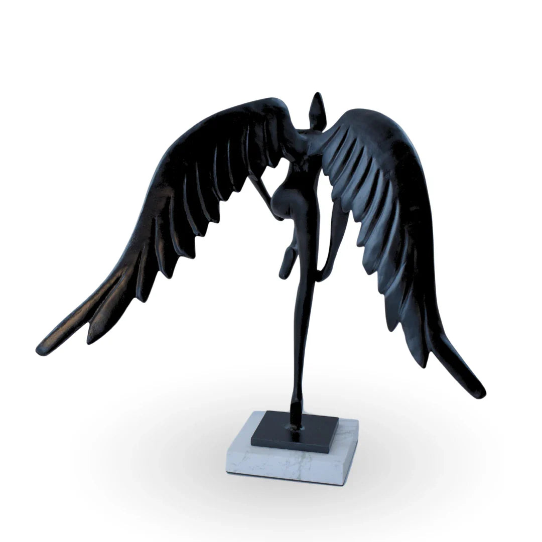 Winged metal marble luxury table decor sculpture for modern home decor