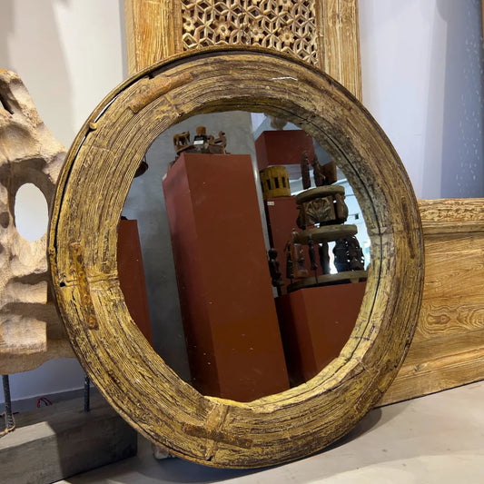 Aranya Wooden Round Mirror