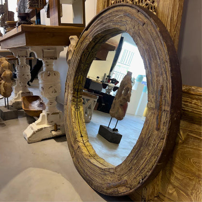 Golak Wooden Round Mirror