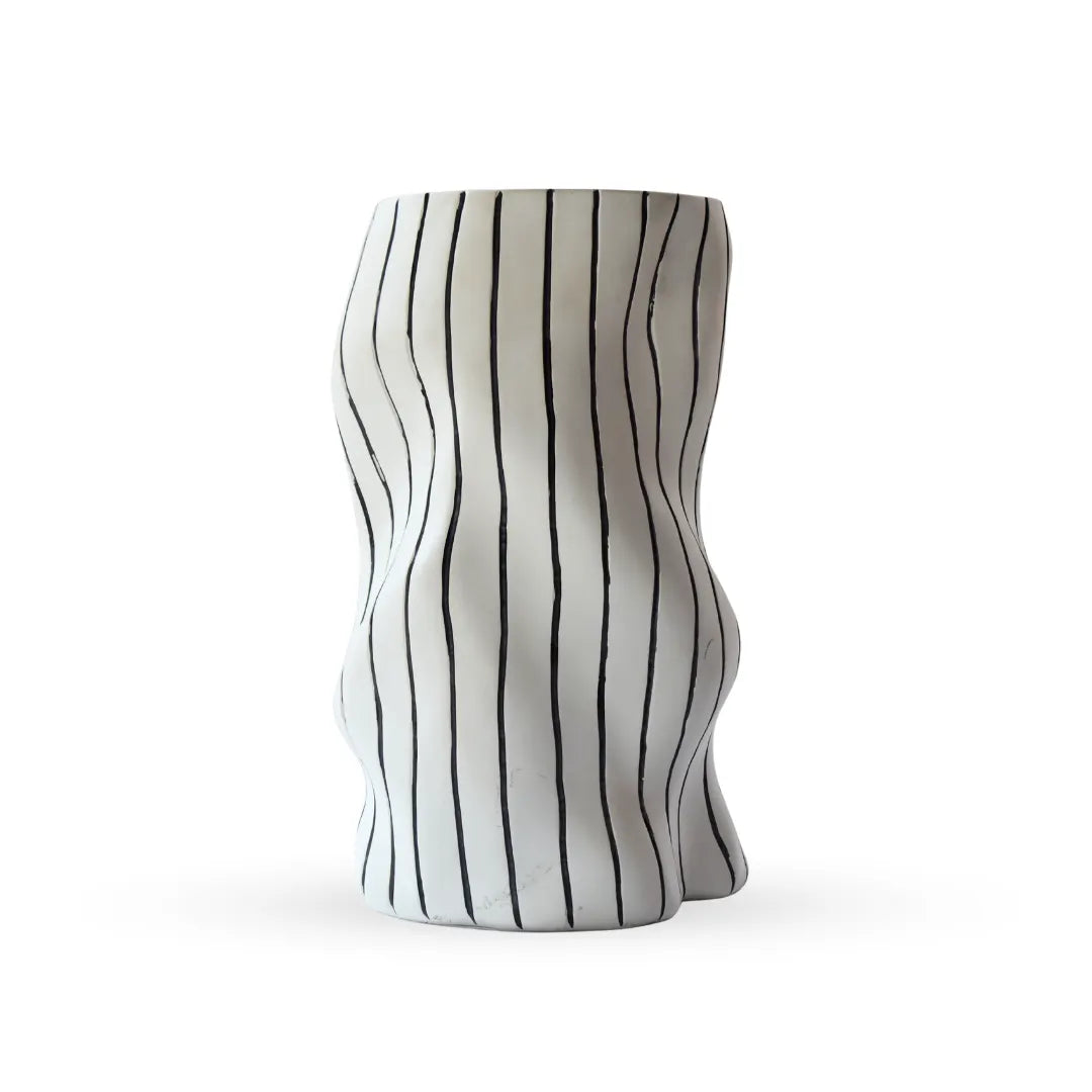 Fiona large white and black striped abstract table decor for modern interiors