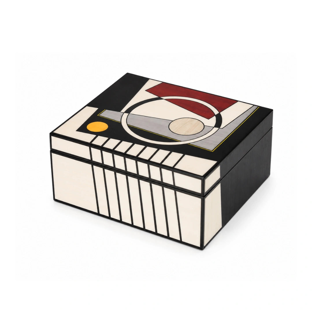Geometric Deco storage box with piano polish finish for stylish storage and decor display