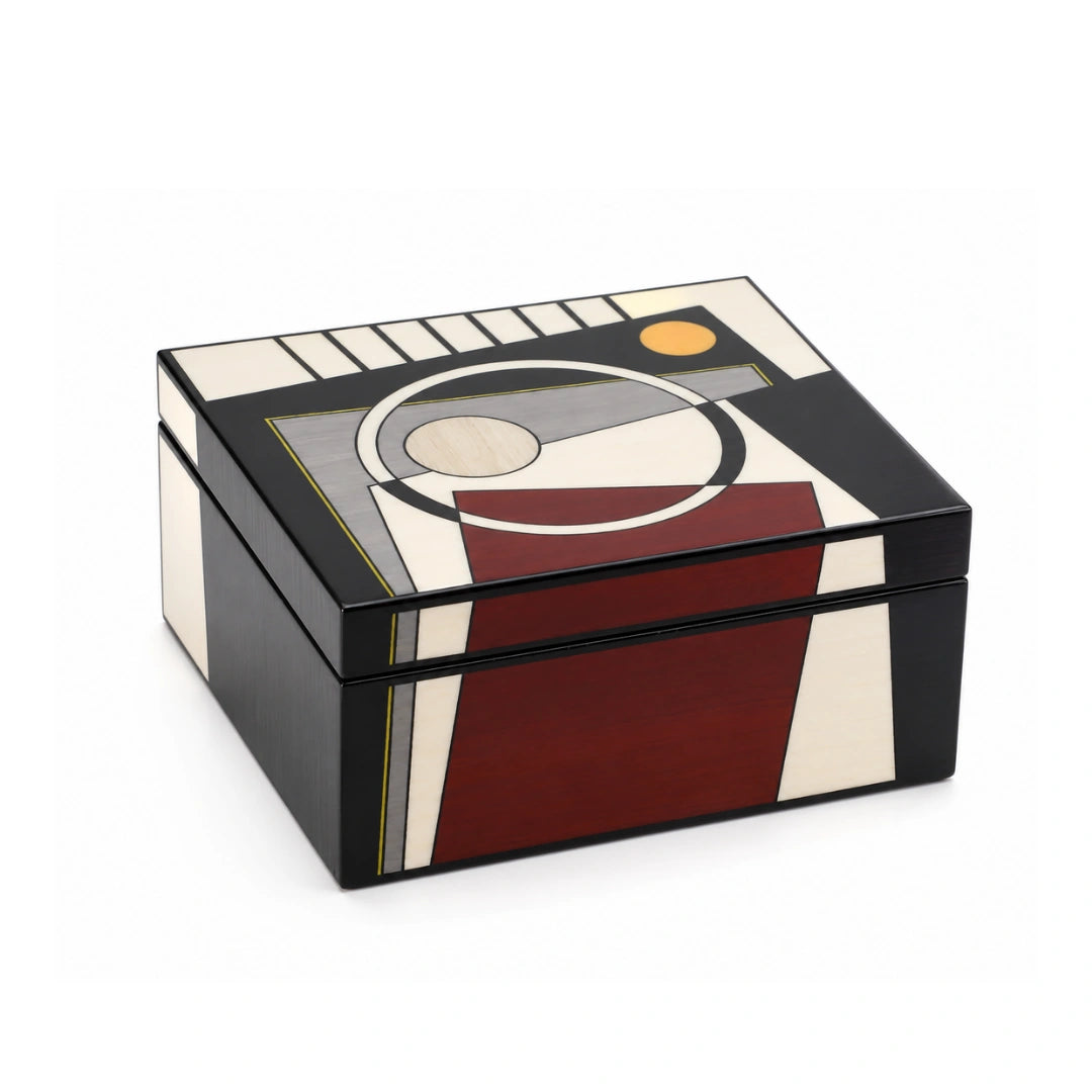 Geometric Deco storage box with piano polish finish for stylish storage and decor display