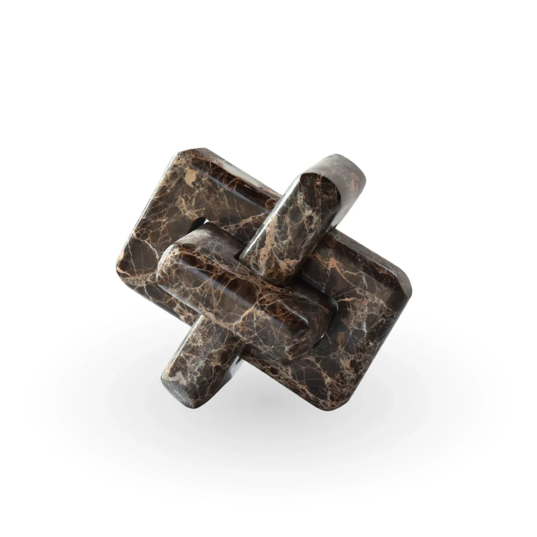 Interlocked marble sculpture brown beige natural stone sculpture for modern home decor