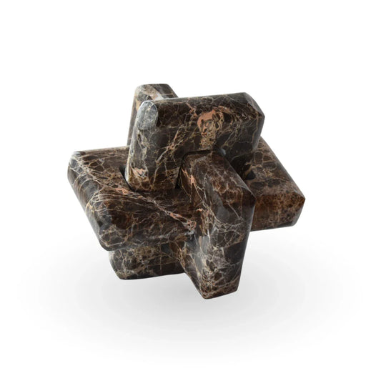 Interlocked marble sculpture brown beige natural stone sculpture for modern home decor