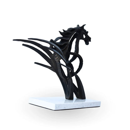 Ironwind horse sculpture black metal marble sculpture for modern home decor