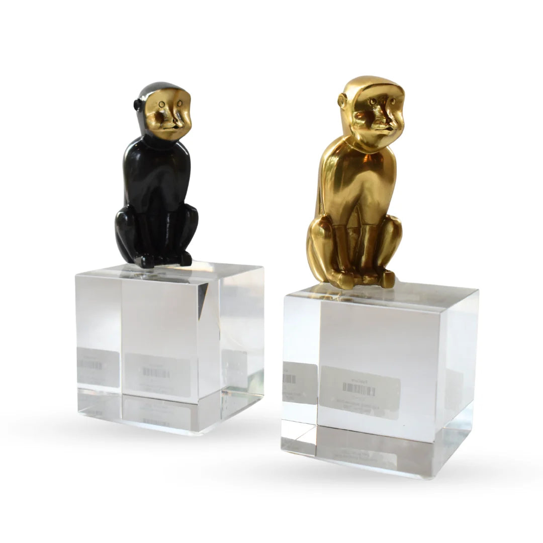 Kapi sitting monkey glass and metal sculpture table decor for modern interiors