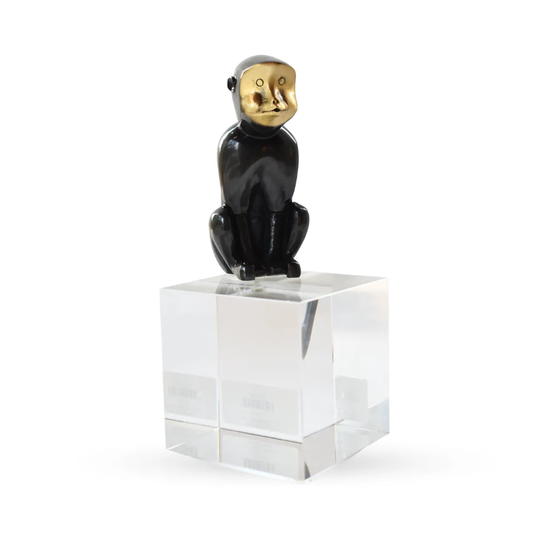 Kapi sitting monkey glass and metal sculpture table decor for modern interiors