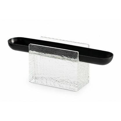 The Mystic Crystal Tray combines a sleek metal tray with a textured crystal glass base, creating a striking balance of functionality and contemporary design.