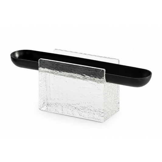 The Mystic Crystal Tray combines a sleek metal tray with a textured crystal glass base, creating a striking balance of functionality and contemporary design.