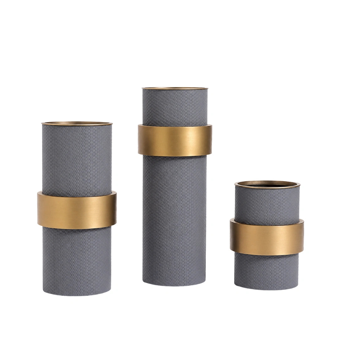 Nirvana textured decorative vase with brushed gold accent for contemporary home interiors