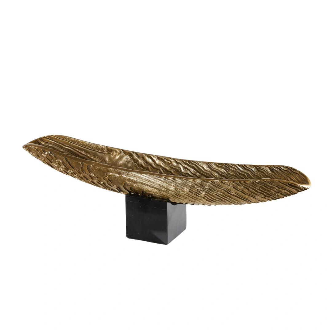 Opuluxe wavy grain boat tray decorative metal centerpiece for contemporary home interiors