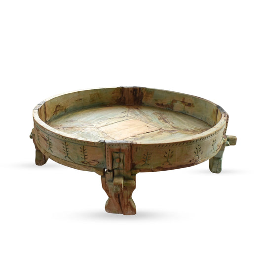 Parambarik wooden chakki table traditional rustic decor table for modern interiors