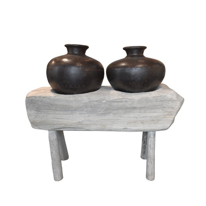 Patio wooden bench with iron pot rustic furniture decor for modern interiors