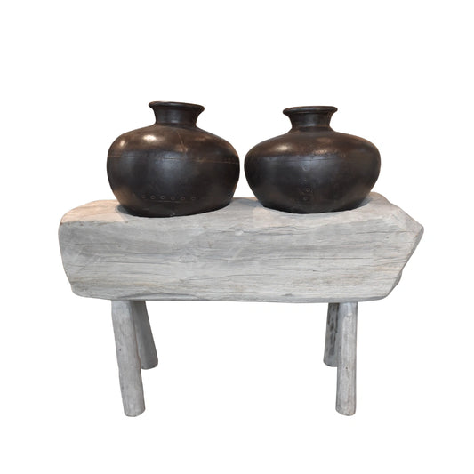 Patio wooden bench with iron pot rustic furniture decor for modern interiors