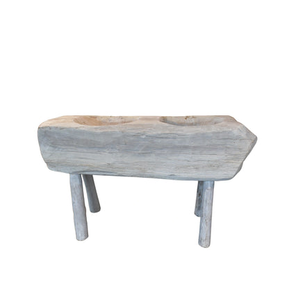 Patio wooden bench with iron pot rustic furniture decor for modern interiors