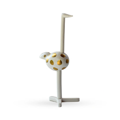 Polka crane figurine white dotted sculptural bird decor for modern home interiors