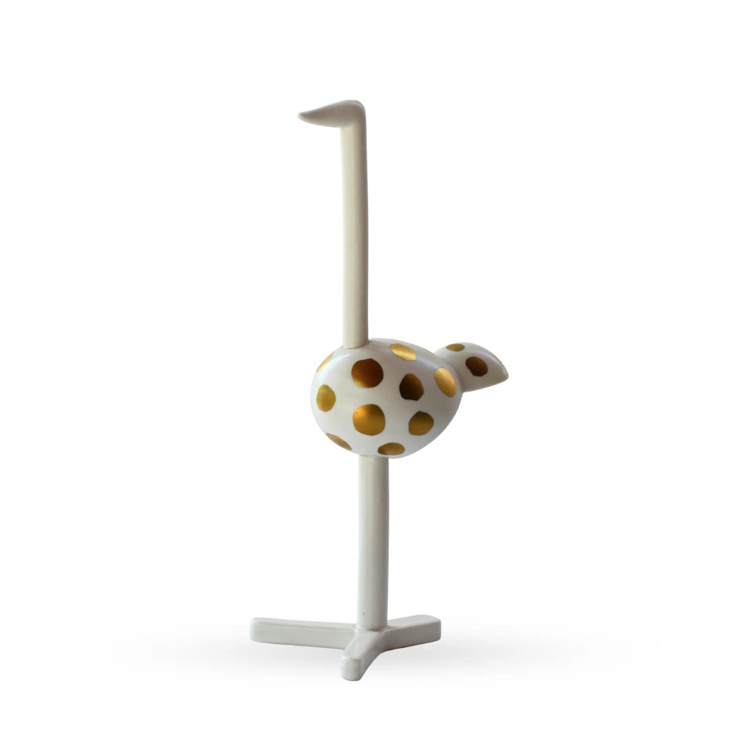 Polka crane figurine white dotted sculptural bird decor for modern home interiors