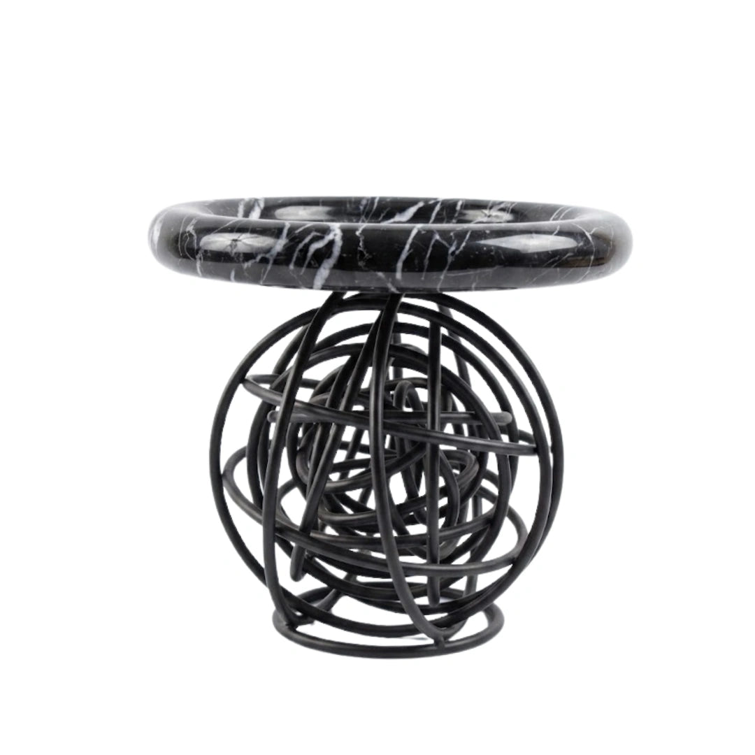 Realm marble and metal wire tray for contemporary home interiors