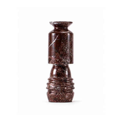 Rosso Levanto Italian marble candle holder with sculptural geometric design for luxury home interiors