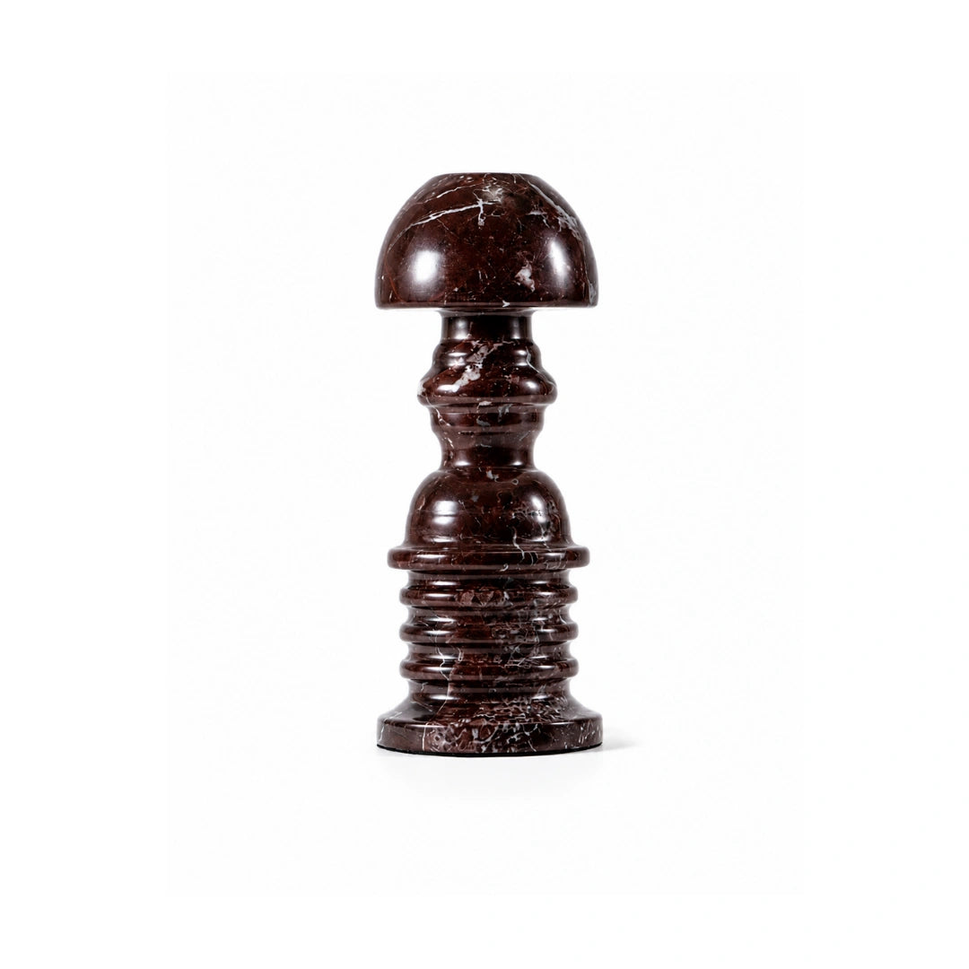 Rosso Levanto Italian marble candle holder with sculptural geometric design for luxury home interiors