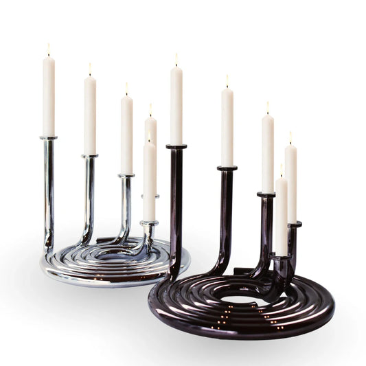 Roux chrome coil candle holder black and silver metal luxury table decor for modern home decor