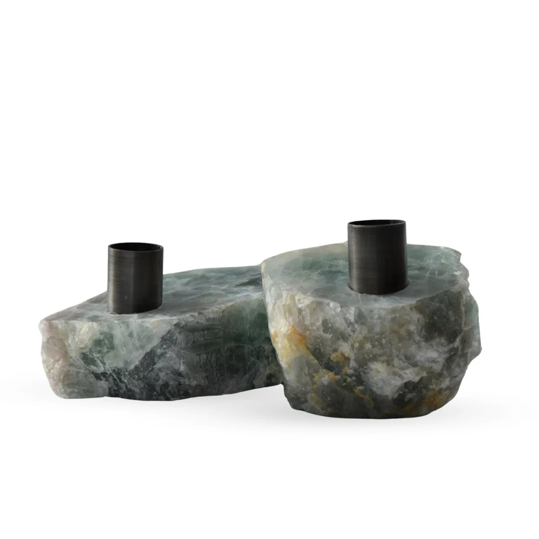 Sediment crystal stone candle holder with metal insert for modern home decor