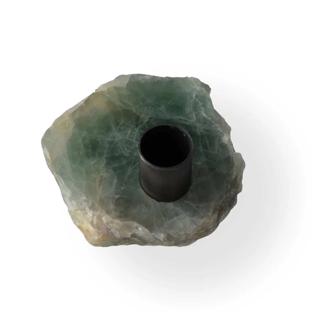 Sediment crystal stone candle holder with metal insert for modern home decor