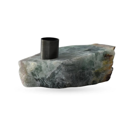 Sediment crystal stone candle holder with metal insert for modern home decor