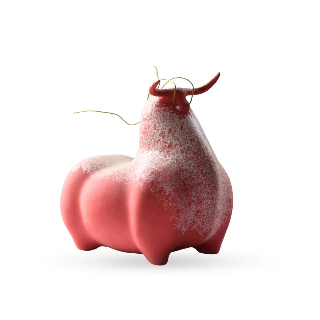 Solara bull figurine sculptural animal decor in warm terracotta tones