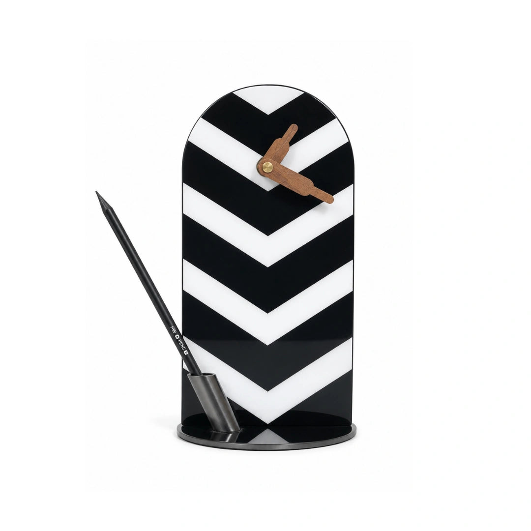 Stark Equine contemporary table clock with geometric black and white design