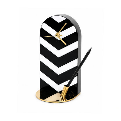 Stark Equine contemporary table clock with geometric black and white design