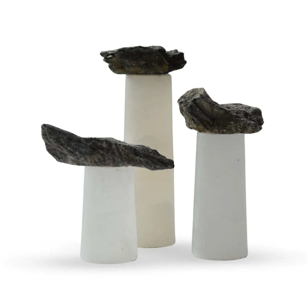 Strata stone pedestal sculpture natural stone decor for modern interiors