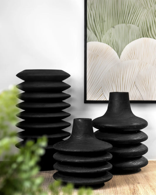 Pagoda Black Vase Set of 3