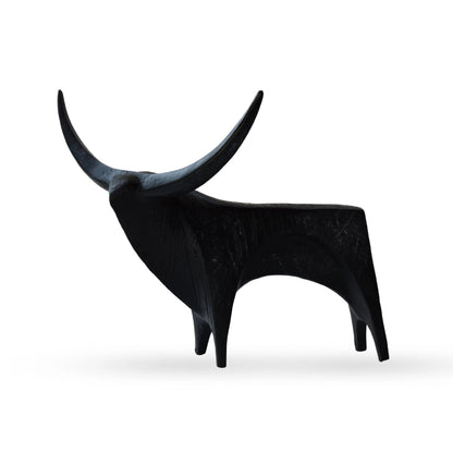 Taurus bull figurine sculptural animal decor with extended horns for modern interiors