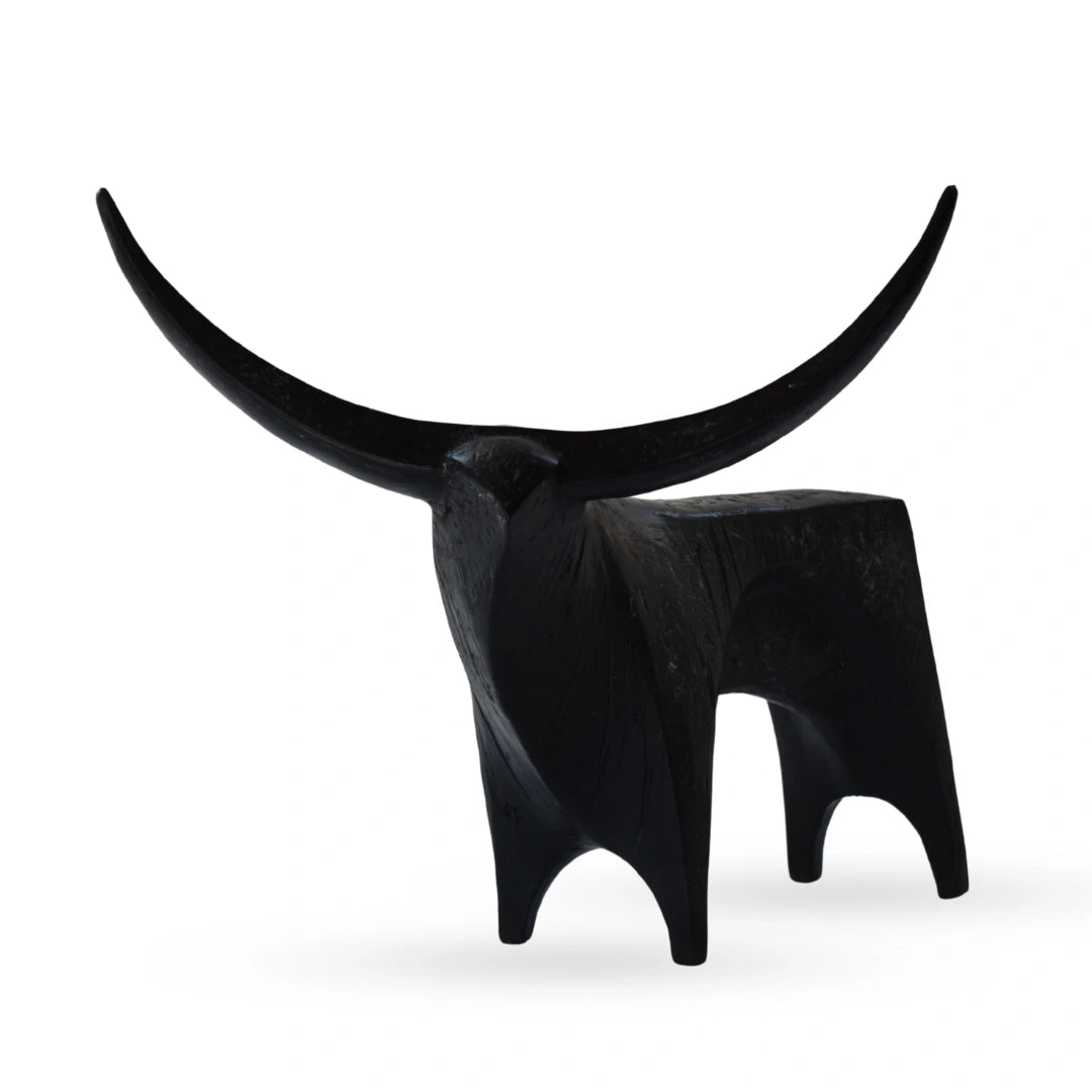 Taurus bull figurine sculptural animal decor with extended horns for modern interiors