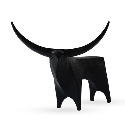 Taurus bull figurine sculptural animal decor with extended horns for modern interiors