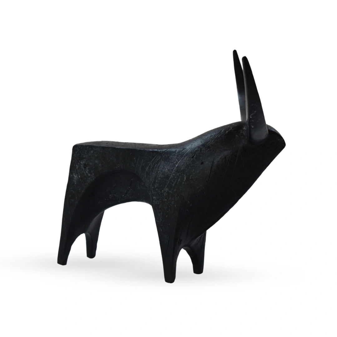Taurus bull figurine sculptural animal decor with extended horns for modern interiors