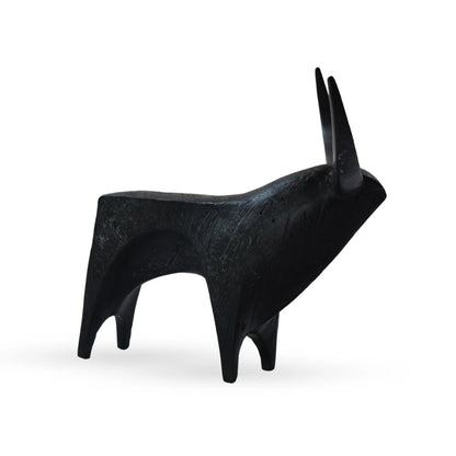 Taurus bull figurine sculptural animal decor with extended horns for modern interiors