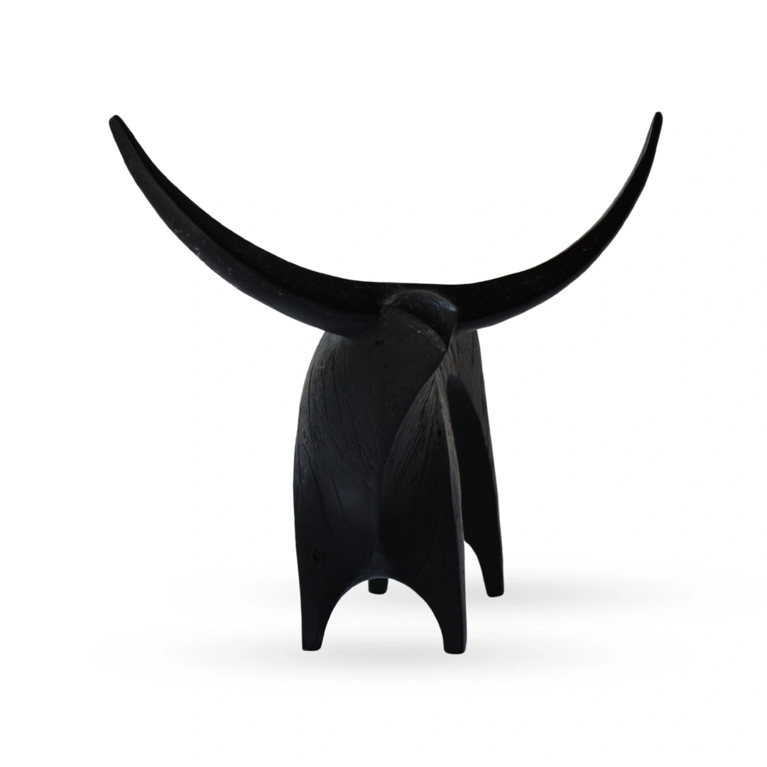 Taurus bull figurine sculptural animal decor with extended horns for modern interiors