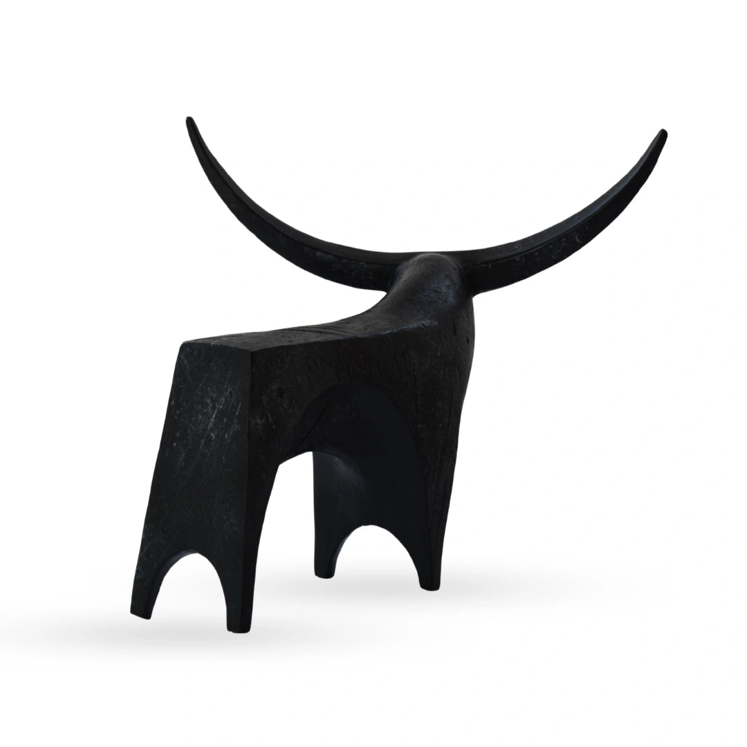 Taurus bull figurine sculptural animal decor with extended horns for modern interiors
