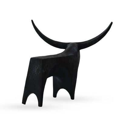 Taurus bull figurine sculptural animal decor with extended horns for modern interiors