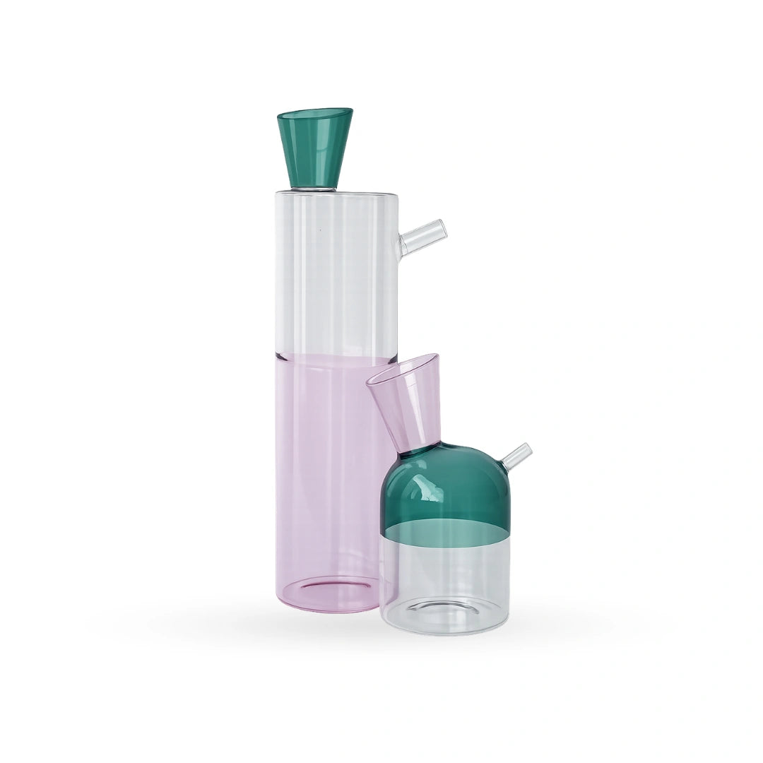 Tilt oil glass bottle contemporary decorative glass object for modern home interiors