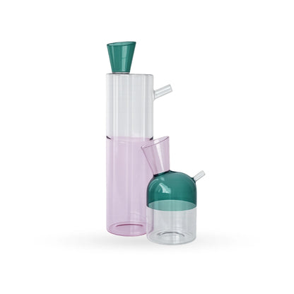 Tilt oil glass bottle contemporary decorative glass object for modern home interiors