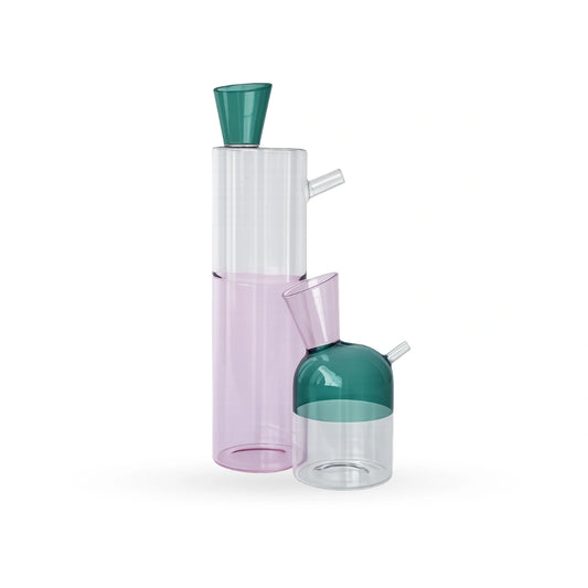 Tilt oil glass bottle contemporary decorative glass object for modern home interiors
