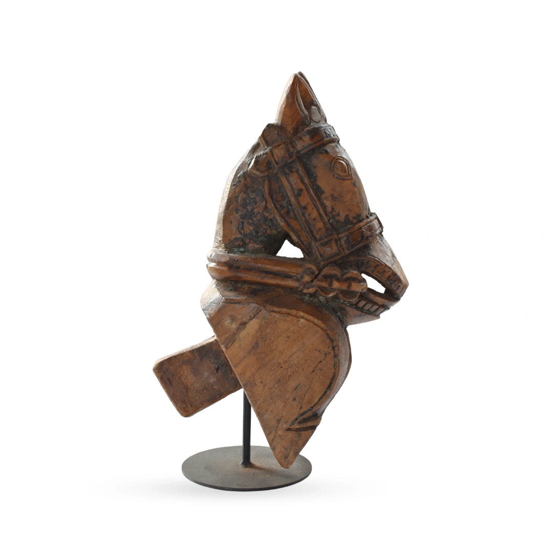 Wooden horse on stand carved sculpture table decor for modern home interiors