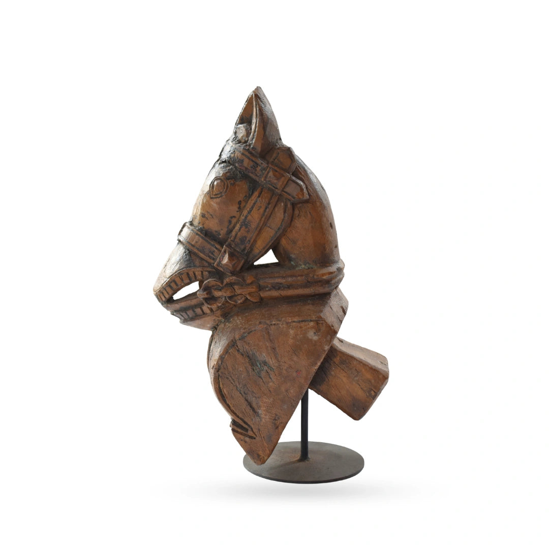 Wooden horse on stand carved sculpture table decor for modern home interiors