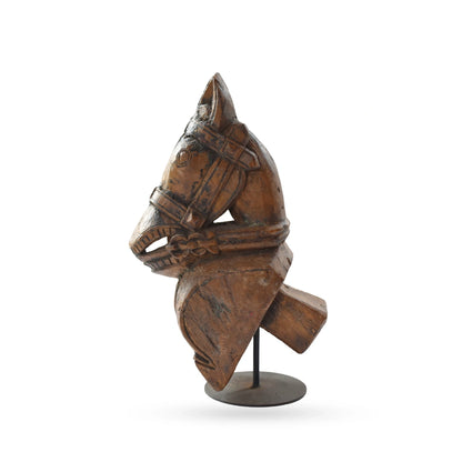 Wooden horse on stand carved sculpture table decor for modern home interiors
