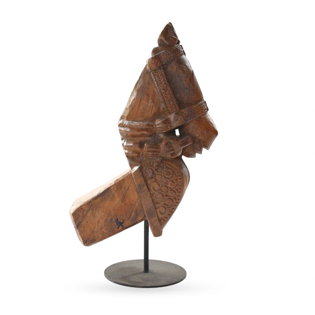 Wooden horse on stand carved sculpture table decor for modern home interiors